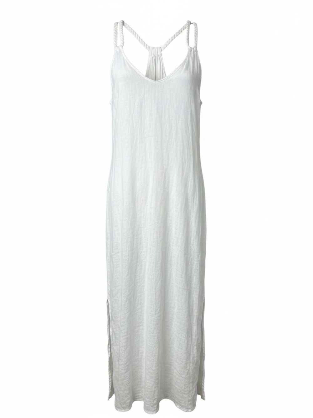 Rachel Zoe 100% Linen White Braided Strap Maxi Dress M Beach Coastal Boho